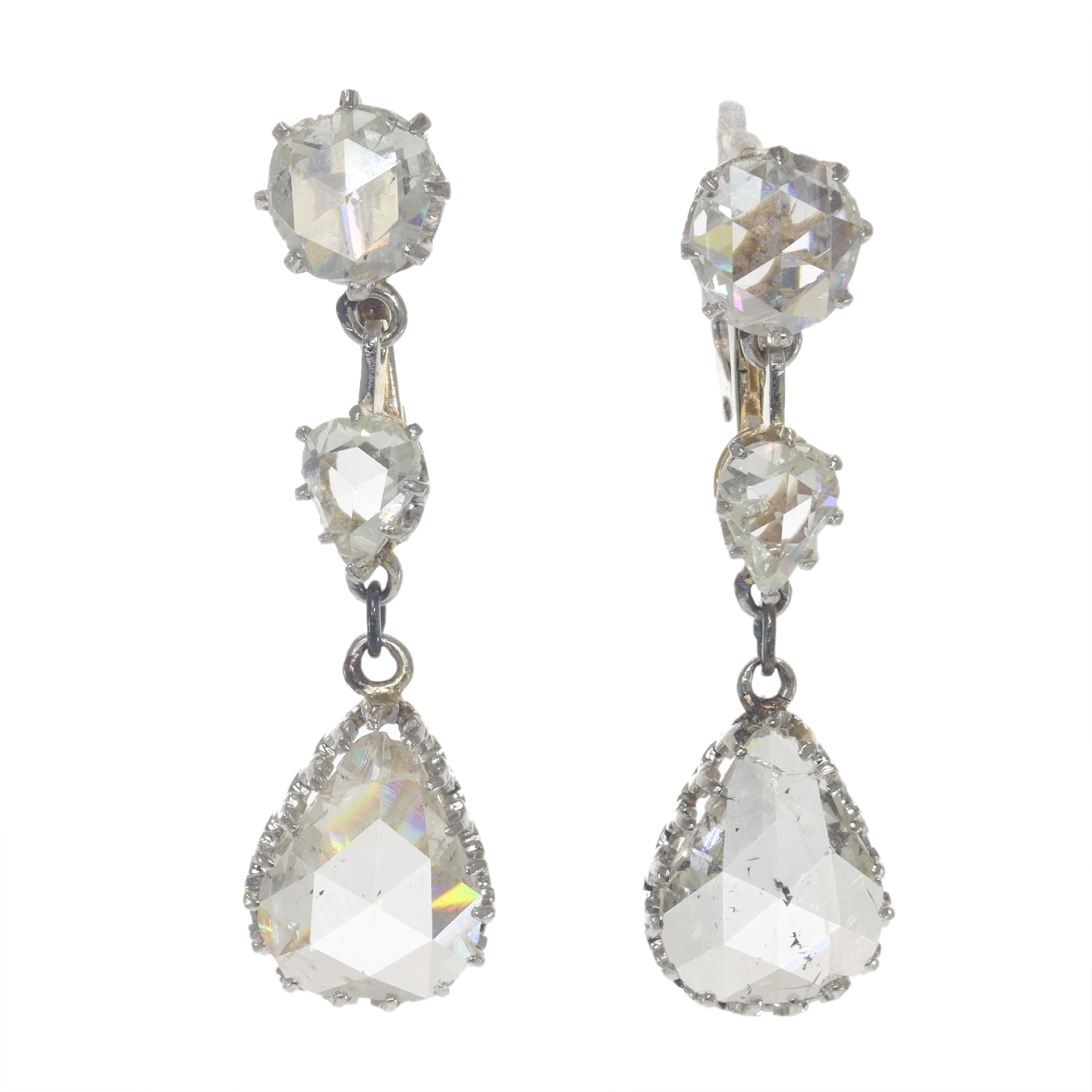 Timeless Elegance: 5.50 Carat Rose-Cut Diamond Earrings in Platinum and Gold